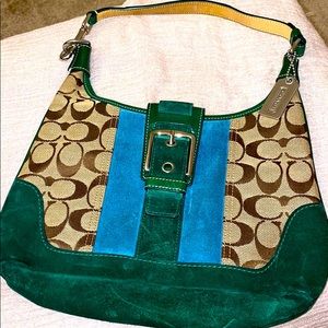 Vintage Coach Green Canvas Suede Bag